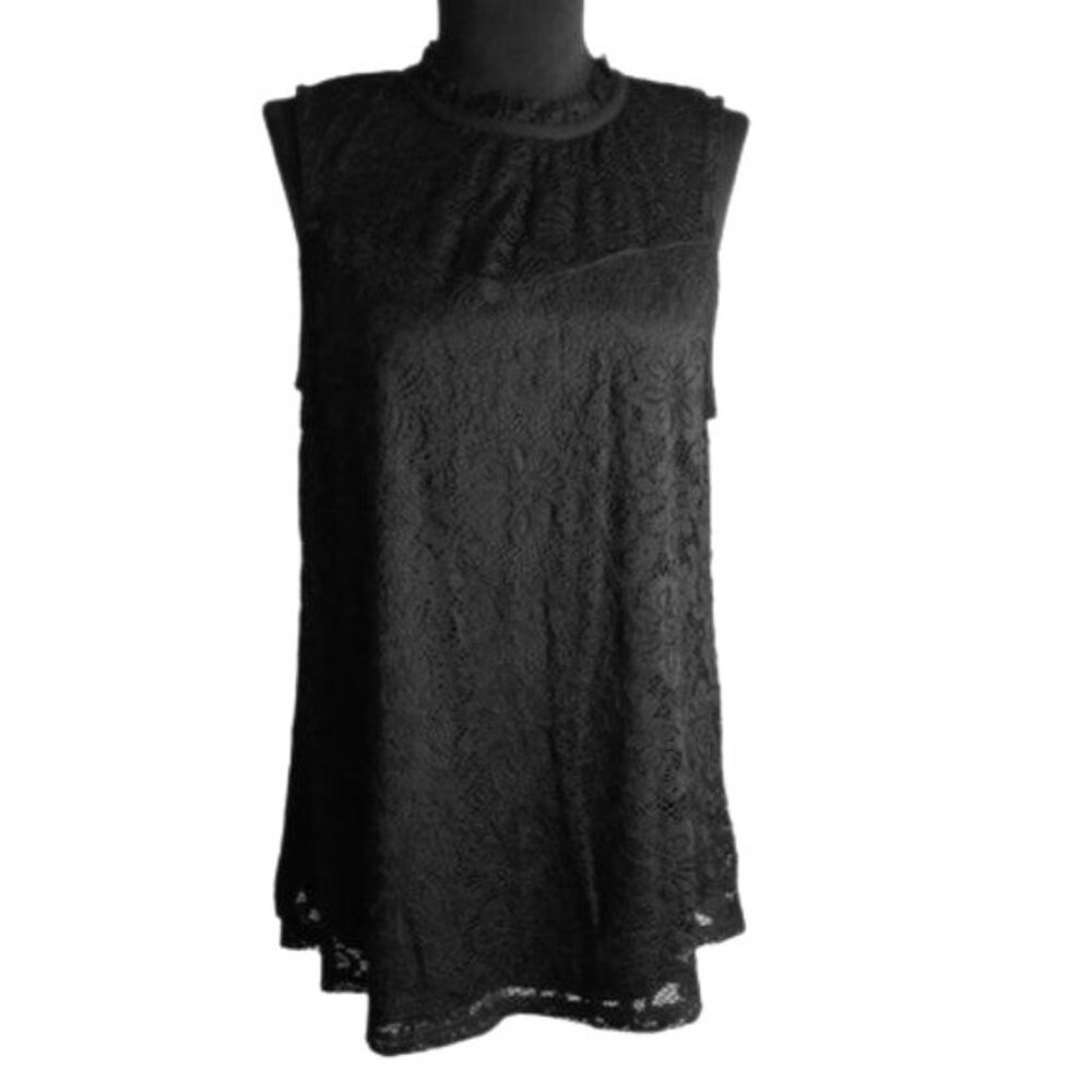 AB Studio Size Large Top Victorian Lace Swing Sleeveless Black Lined Tank NEW